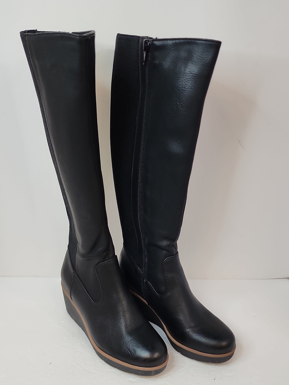 Naturalizer Black Leather Over the Knee Wedge Boots Size 5